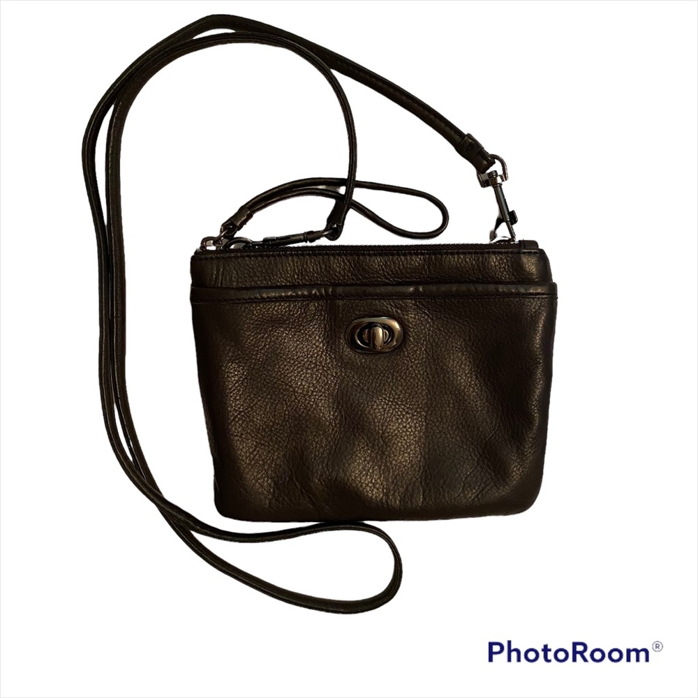 MARGOT BAG CROSSBODY BLACK LEATHER TEXTURED LONG STRAP ZIP TOP PEWTER HARDWARE